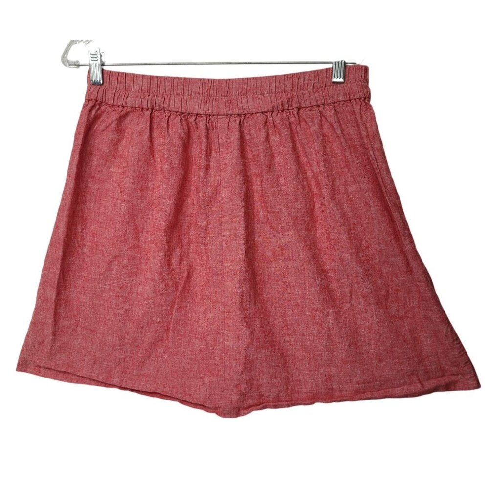 Loft Womens Red Linen Blend A-Line Skirt Medium Elastic Waist Lightweight & Brea